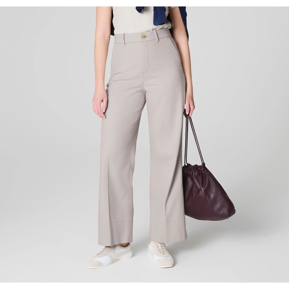 SPANX Stretch Twill Wide Leg Pant Cropped Sz M Bone Ivory Work Office Casual